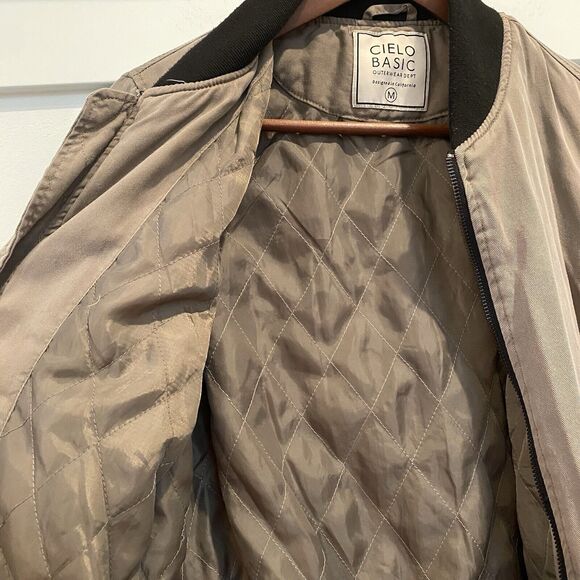 Cielo Basic Bomber Jacket Women Large Olive Green Black Trim Tencel READ - Picture 8 of 16